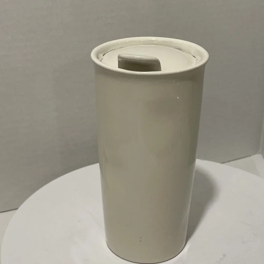 NEW Rae Dunn Coffee Travel Mug Tumbler Letter Ivory Ceramic Hot/Cold Cup Lid NEW